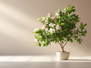 A blossoming indoor plant enhancing a serene living space.