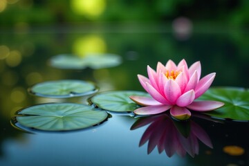 Serene water lilies on a peaceful pond surface, , fine art photography