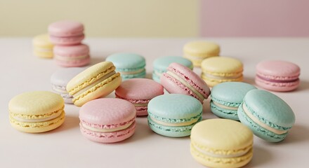 Obraz premium Colorful Macarons on Table Top Sweet Treat Display
