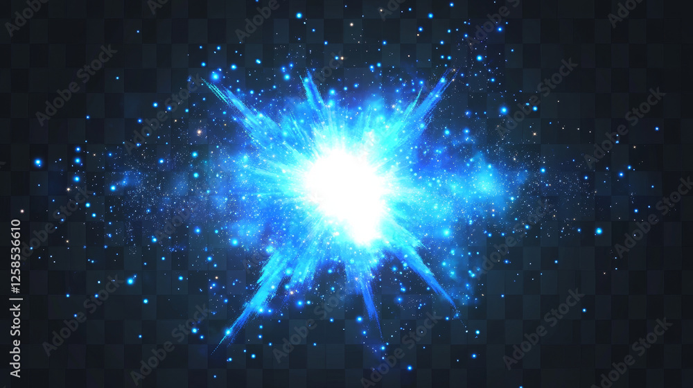 Aufkleber blue explosion glow with bright light, rays and dust around flash with transparent effect. realistic