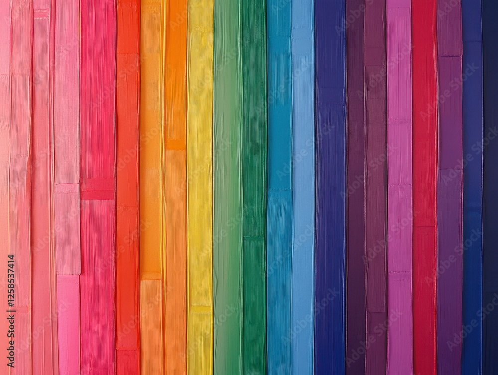 Poster vertical rainbow spectrum arranged in distinct stripes with textured paint style and palette colors