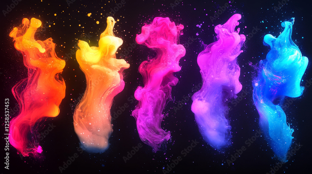 Poster abstract brushes with blurred gradient colors. fluid spots, soft splashes with chameleon effect. bri