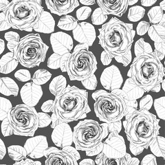 Roses on a dark background. Seamless pattern. 