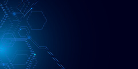 Geometric technology blue hexagon background. Abstract vector illustration Science technology and medical concept hexagon on transparent background.  seamless pattern background with glowing hexagon. 