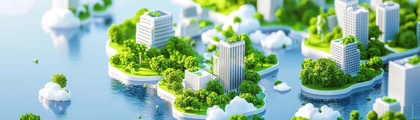 Urban eco-development modern cityscape digital art green environment aerial view sustainable living concept