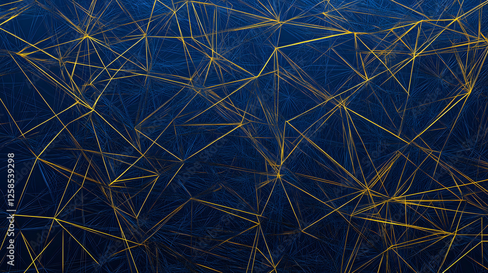 Poster abstract network graphic design blue and gold geometric lines intertwined complex structure