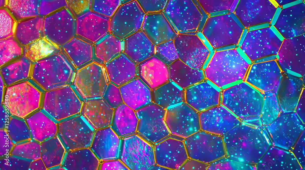 Poster purple pastel medical and tech background with hexagon pattern and bright sparkles. realistic vector