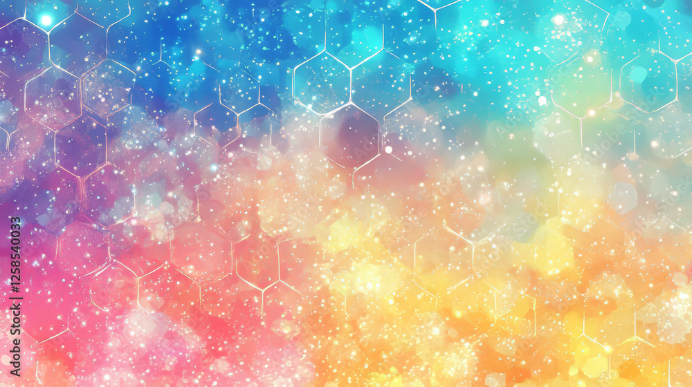 Poster purple pastel medical and tech background with hexagon pattern and bright sparkles. realistic vector