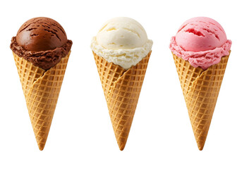 Three Delicious Ice Cream Scoops in Waffle Cones