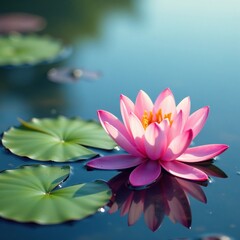 Soft focus water lily flowers on a serene lake surface, dreamy, reflections