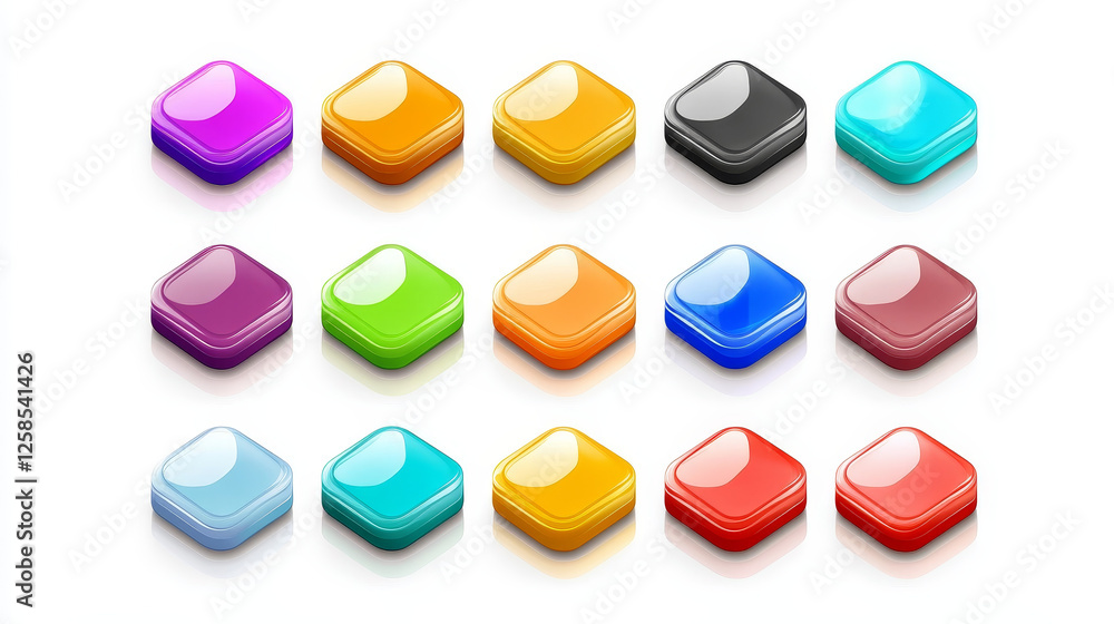 Poster rectangular buttons for game menu, mobile app or website interface. vector cartoon set of blank glos