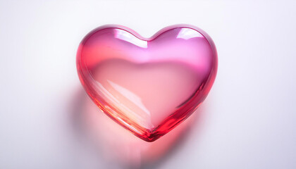 Glass heart in soft gradient of red and pink on white background. Valentines Day, love and romantic
