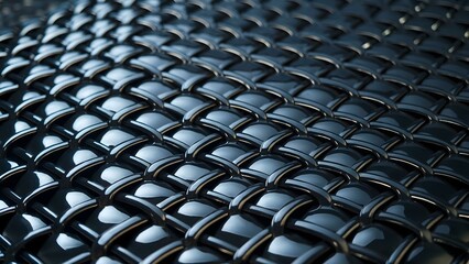 Elegant cross-weaved cross-patterned mesh made of black liquid metal that reflects light like gloss or a cosmic substance from the future
