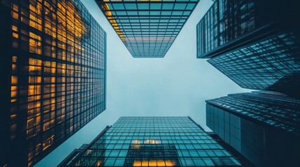 Urban Skyline: A Low Angle View of Modern Skyscrapers