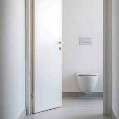 White Wall with Open Bathroom Door Revealing Toilet