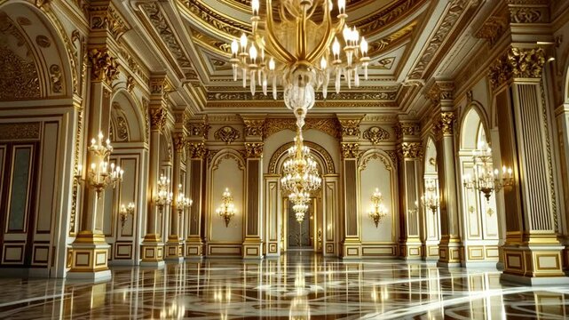 Opulent Grand Hall with Elegant Chandeliers and Luxurious Architectural Details