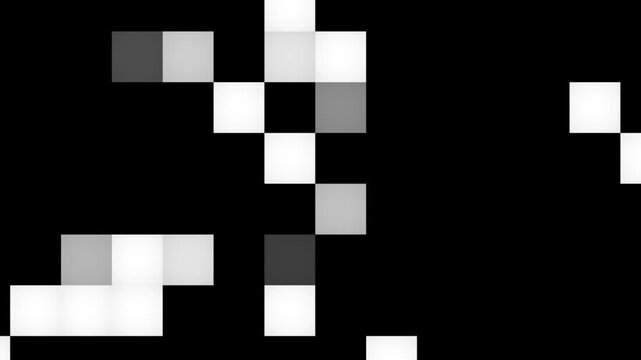 Abstract old retro movie horizontal moving dark square shapes pattern. Abstract grunge old paper shapes animation, pulsating geometrical shapes screen in black and white