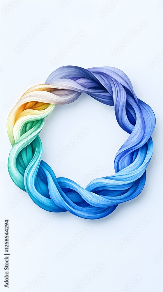 Poster colorful abstract paint strokes forming a circular shape on a plain surface, for use as a background