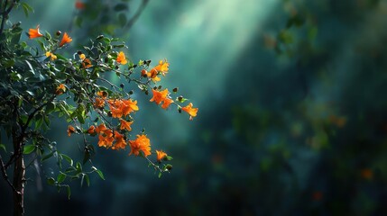 Orange Flowers and Green Leaves in Soft Morning Light