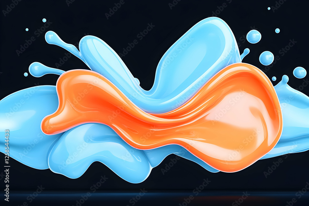 Poster colorful fluid splash collision on dark background for art design or presentation use