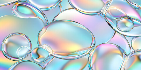 Iridescent Bubbles, Abstract Art, Shimmering, Pastel,  Fluid Forms Dance Gracefully in Light