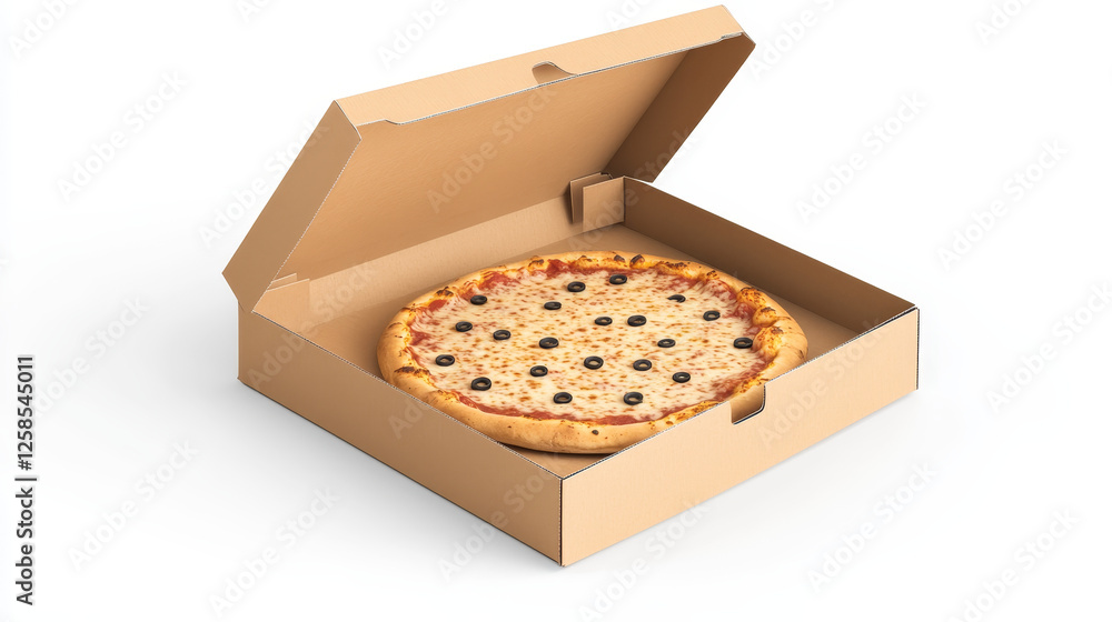 Poster vector 3d realistic blank brown craft paper closed and opened pizza box template set closeup isolate