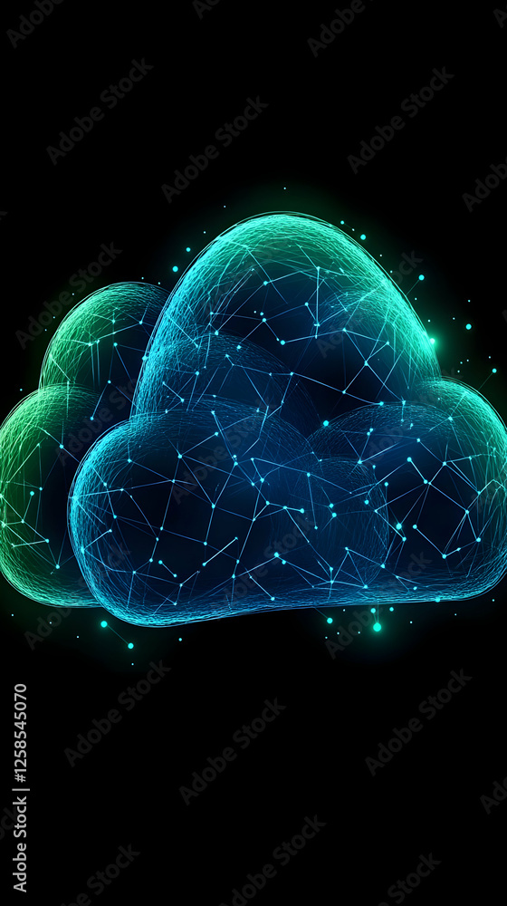 Poster digital network cloud concept. data storage, computing, and sharing on the background