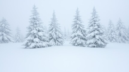 Fototapeta premium Snowy mountain forest, winter landscape, cold weather, serene scene, nature background