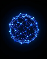 Glowing blue sphere interconnected network. For science research, innovation and technology background