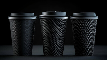 Elegant Black Coffee Cups, Stylish Design, Textured Surface, Perfect for Cafe or Office. Enjoy your brew in sophisticated style!