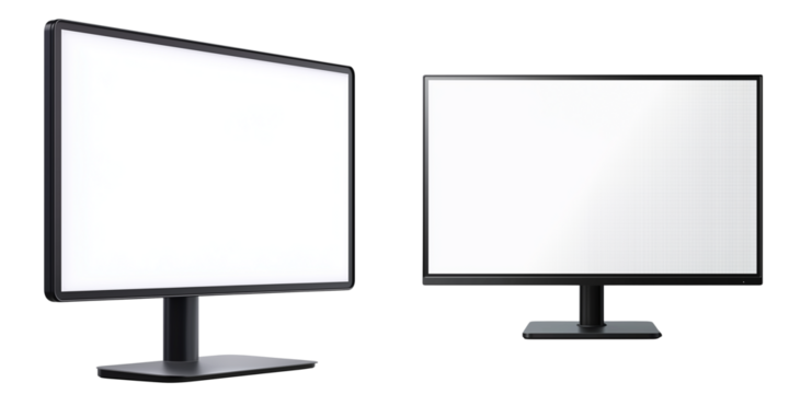 Set of a symbol of a monitor, a blank white screen, isolated on white background.