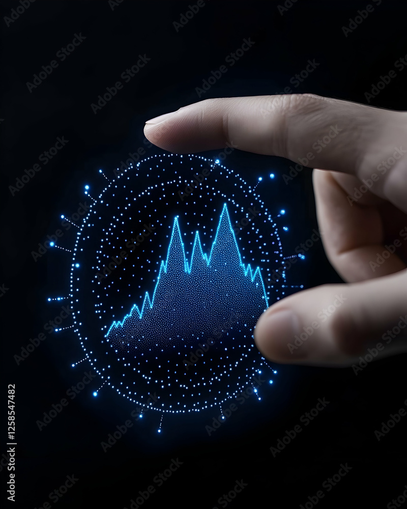 Poster hand interacts with a glowing data graph, showing growth over time. for business use