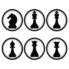 Chess Piece Silhouette Set Classic Board Game Icons