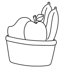 Cute cartoon hand drawn vector fruit basket coloring page.
