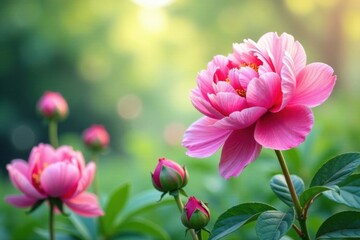 Fototapeta premium Watercolor peonies in a garden setting , nature, watercolor, flowers