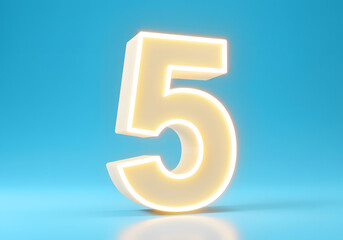 Naklejka premium 3d render of number 5 blue background