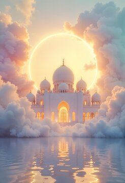 Aesthetic mosque islamic celebration greeting concept