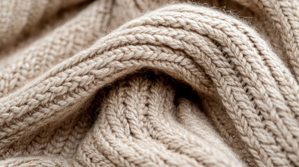 Close up of Knitted Beige Wool Fabric Texture for Cozy Winter Design