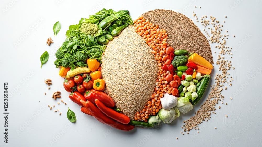 Poster plate of assorted vegetables arranged to form a world map with grains and high fidelity details