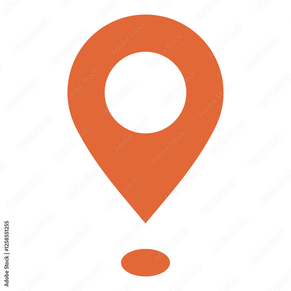 Poster orange map pin design combining a marker and exclamation point, symbolizing location or alert. ideal