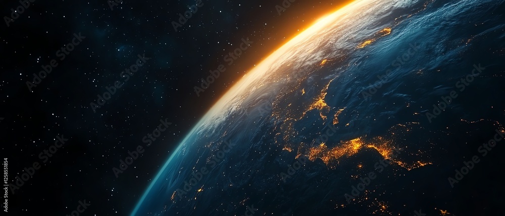 Poster advanced digital hud hologram displaying earth from space, hightech interface design, glowing elemen