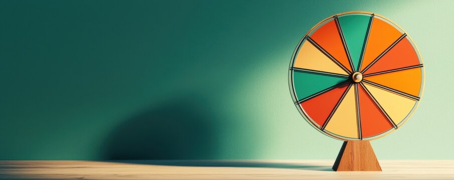 Colorful spinner wheel on a table, perfect for games and fun.