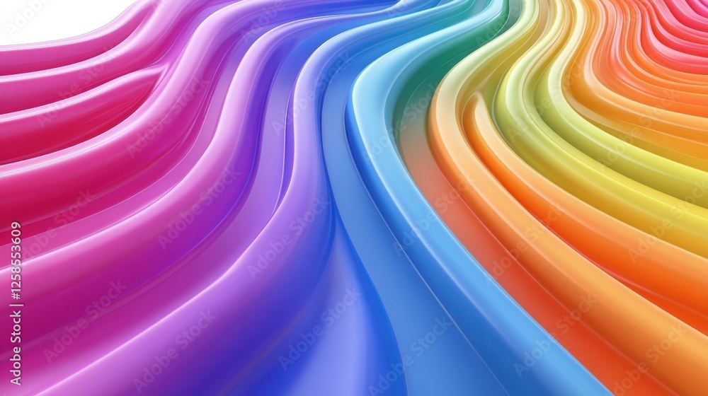 Poster rainbow gradient waves, smooth flowing abstract colorful forms