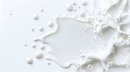 Milk splash on white surface creating abstract patterns for background, or ad design