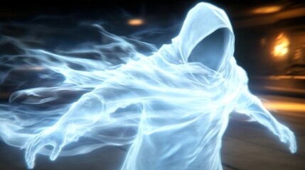 Ethereal figure in a flowing, luminous robe, a mystical and otherworldly presence.