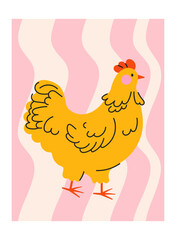 Set of Easter posters in abstract 90s retro style. Wall decor, bright banners of spring elements, rabbits,  chicken, eggs. Minimalist banners for wall decor, prints, wallpaper. Vector groovy 