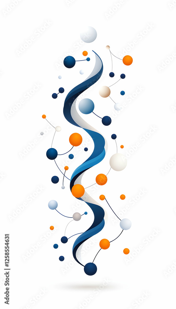 Aufkleber molecular structure abstract rendering of dna with spheres and flowing colors on white background