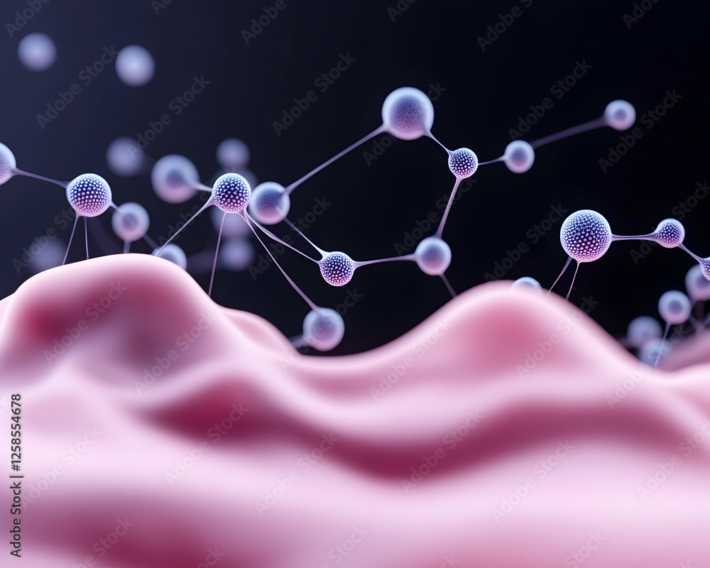 Poster molecular structure on wavy surface. abstract science concept or research in dark environment
