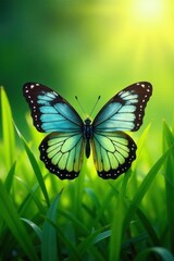 Wavy grass blades meet butterfly wings , summer meadow, bees, flowers