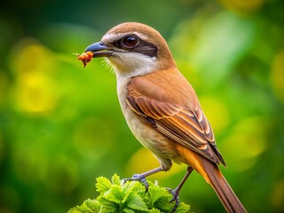 Brown Shrike Closeup: Majestic Bird in Garden Macro Photography